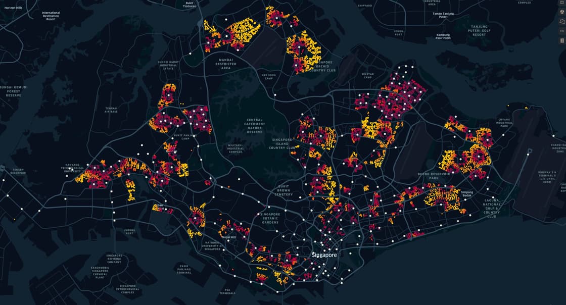 Mapping of Coordinates (white dots represent MRT/LRT stations)